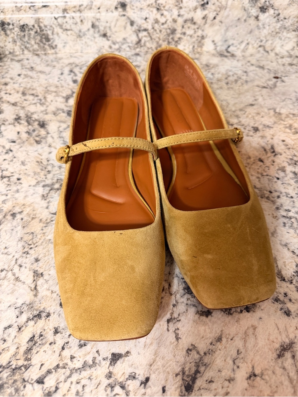 Franco Sarto Women’s Suede Mary Jane Flats in Mustard Yellow